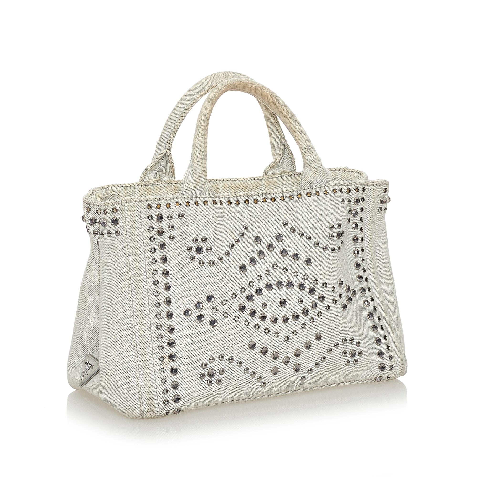 Prada Canapa Studded Canvas Satchel (SHG-28076)
