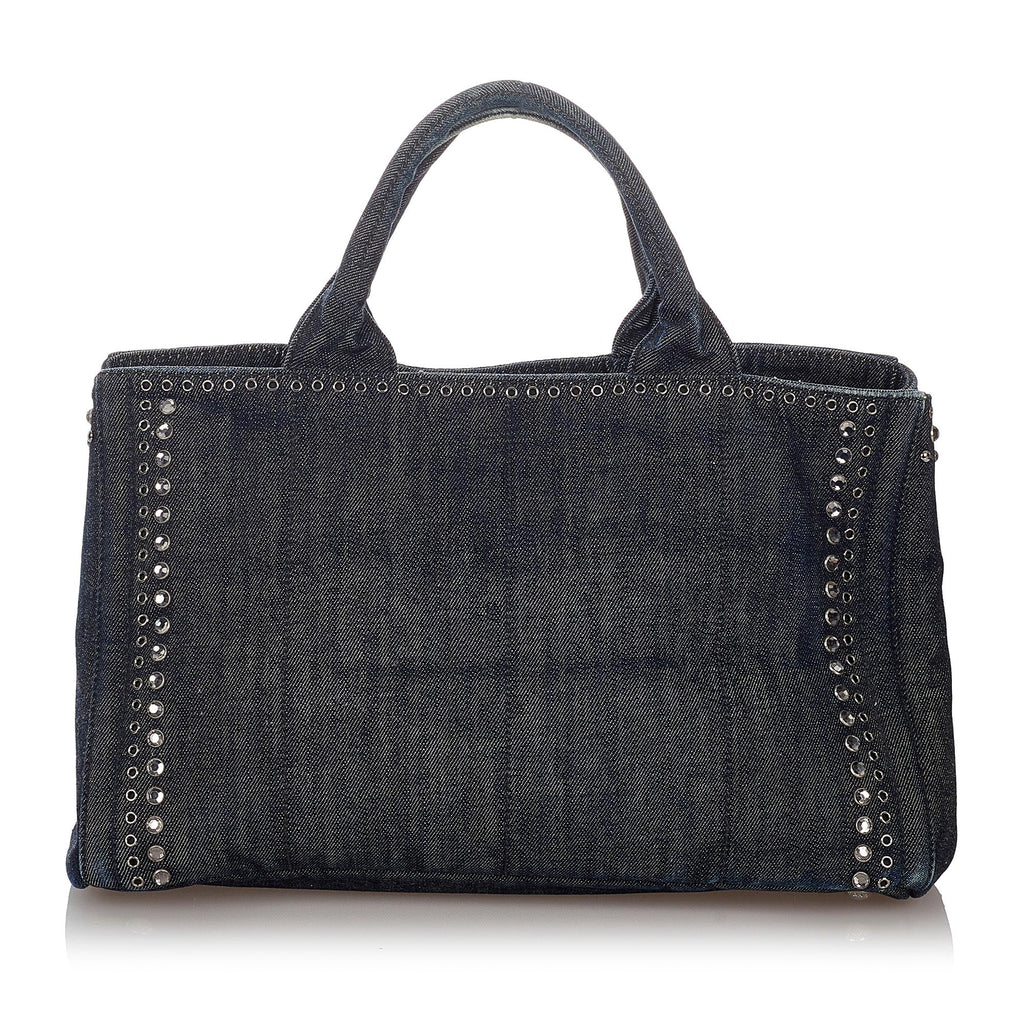 Prada Canapa Studded Denim Tote Bag (SHG-26862)