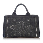 Prada Canapa Studded Denim Tote Bag (SHG-26862)