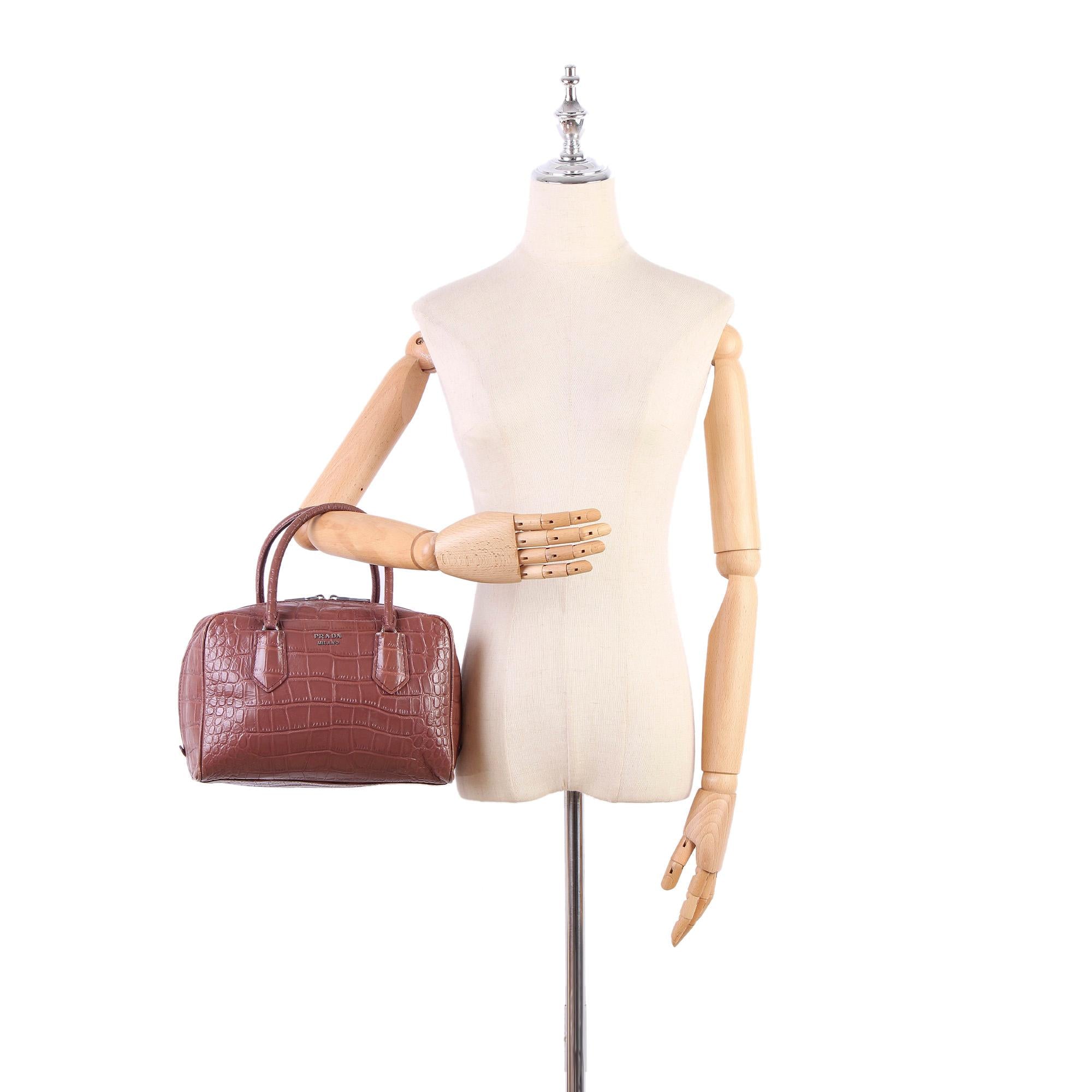 Prada Croc Embossed Leather Handbag (SHG-26197)