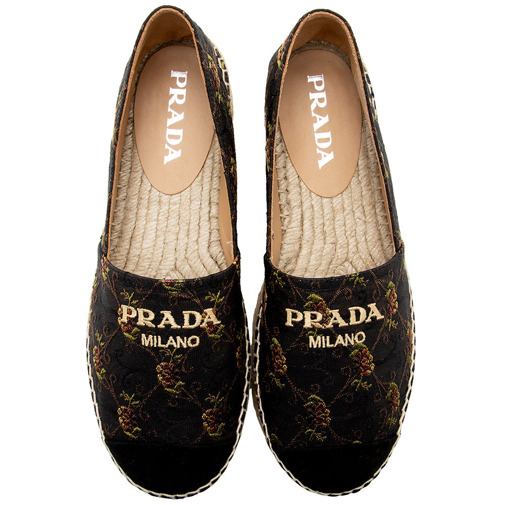 Prada Floral Jacquard Anemon Espadrilles - Size 8 / 38 (SHF-18660)