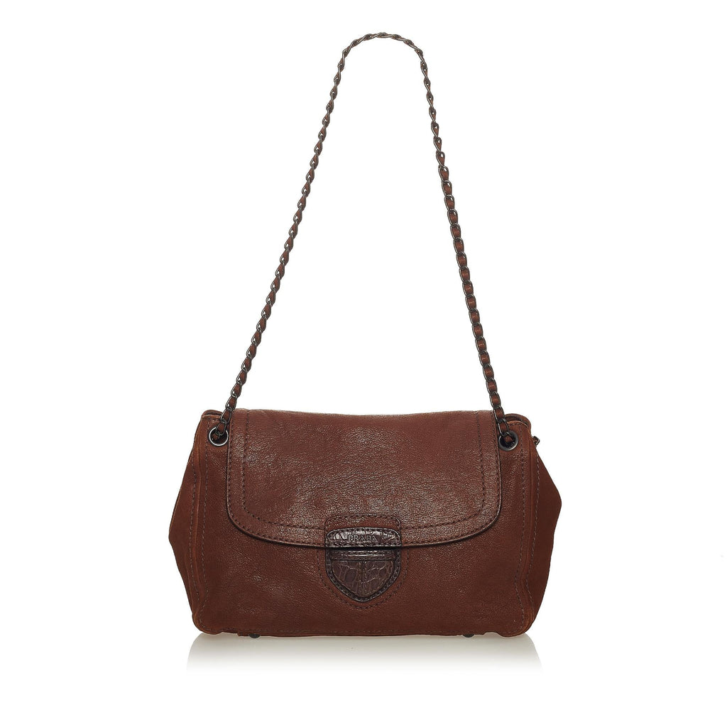 Prada Leather Flap Chain Shoulder Bag (SHG-27747)