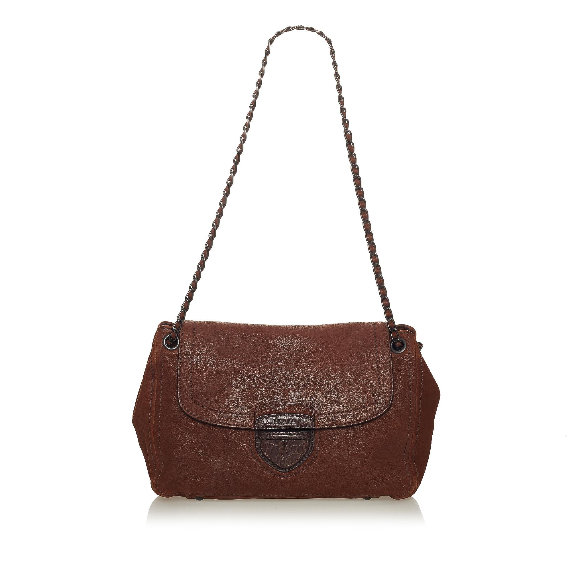 Prada Leather Flap Chain Shoulder Bag (SHG-27747)