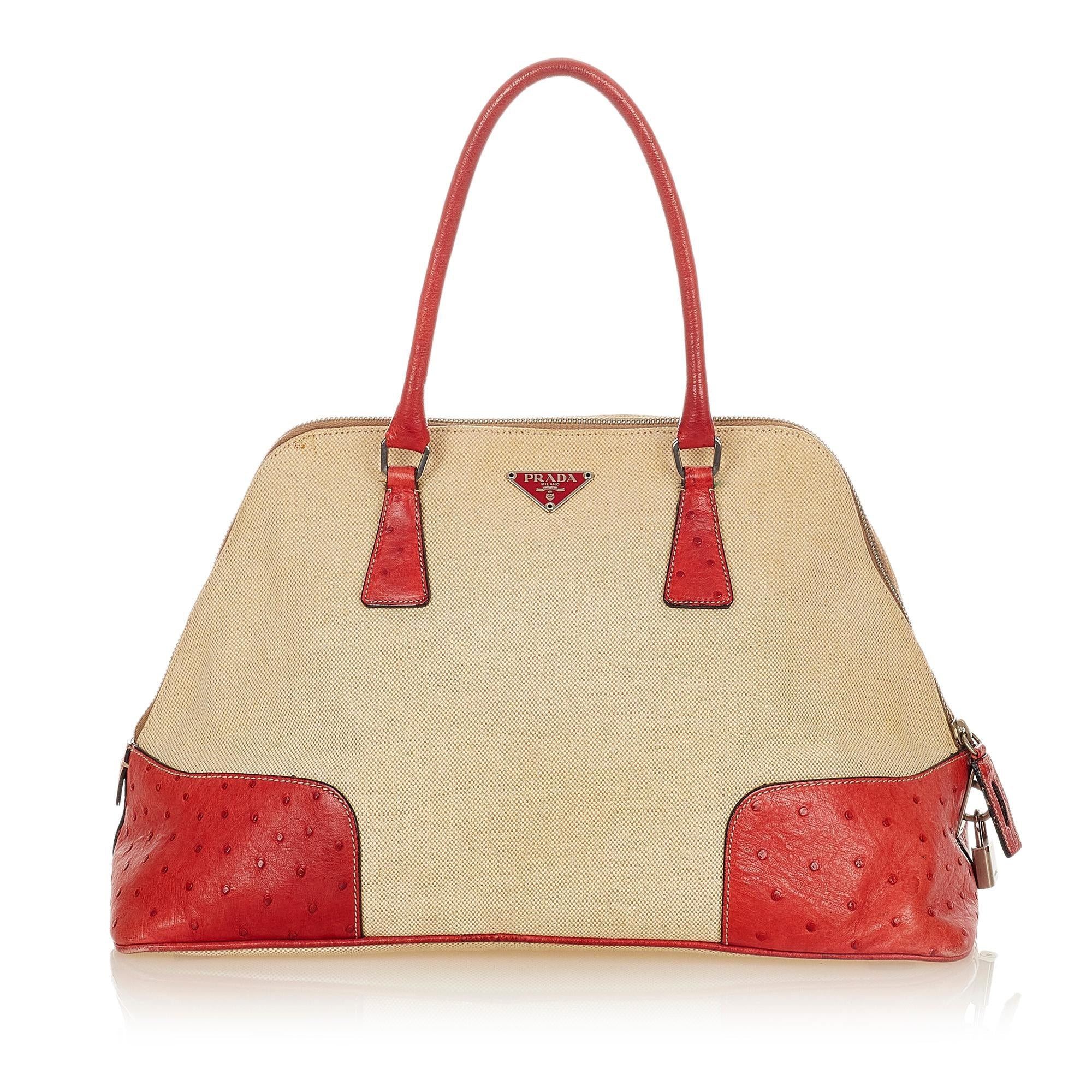 Prada Ostrich Trimmed Dome Handbag (SHG-24969)