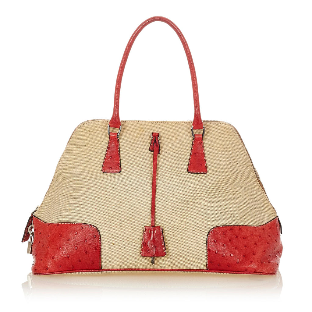 Prada Ostrich Trimmed Dome Handbag (SHG-24969)