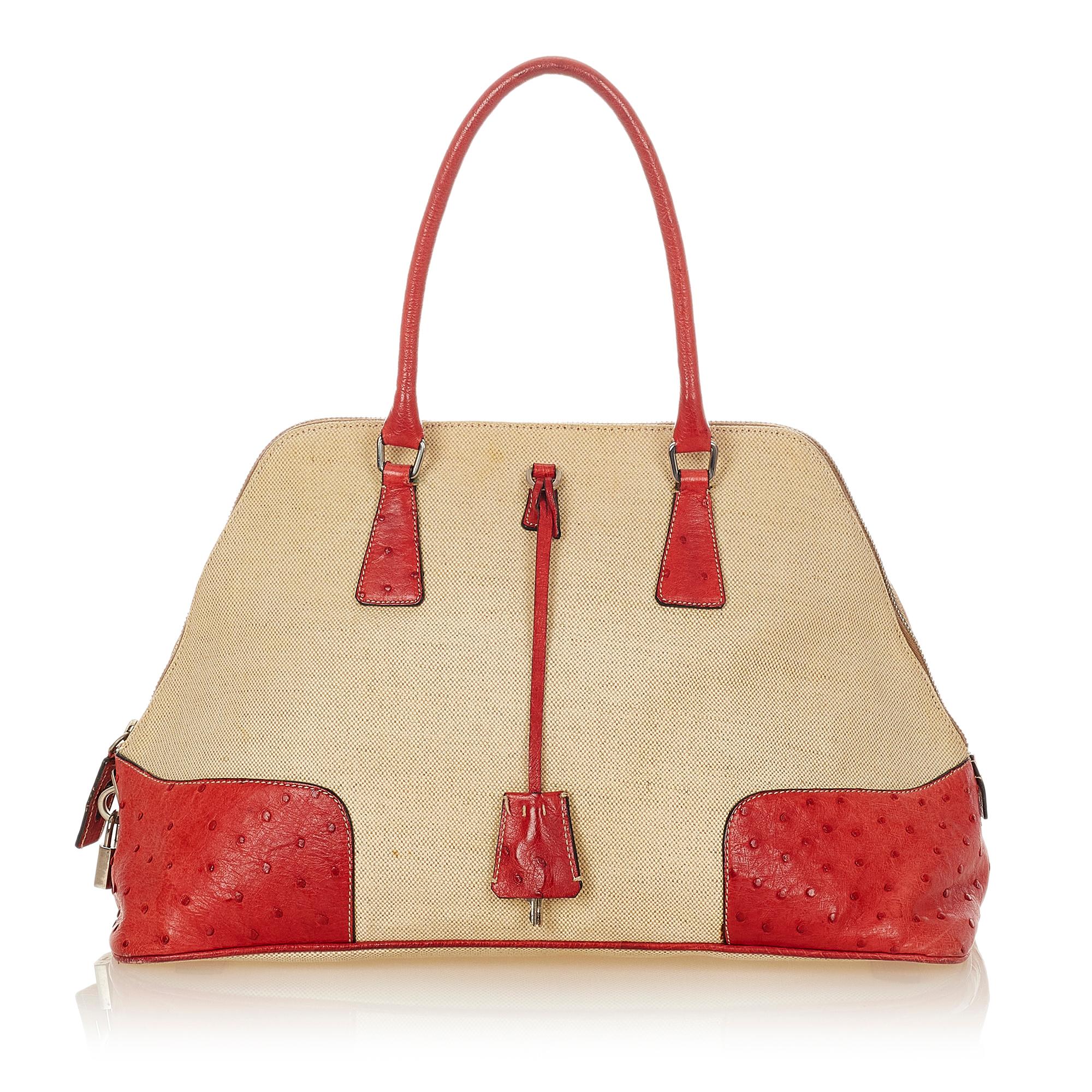 Prada Ostrich Trimmed Dome Handbag (SHG-24969)