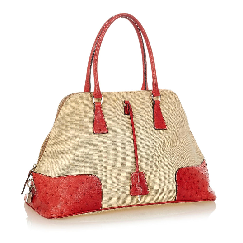 Prada Ostrich Trimmed Dome Handbag (SHG-24969)
