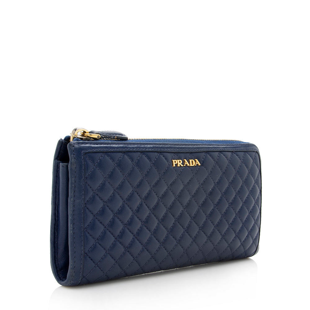 Prada Quilted Leather Zip Around Wallet (SHF-17560)