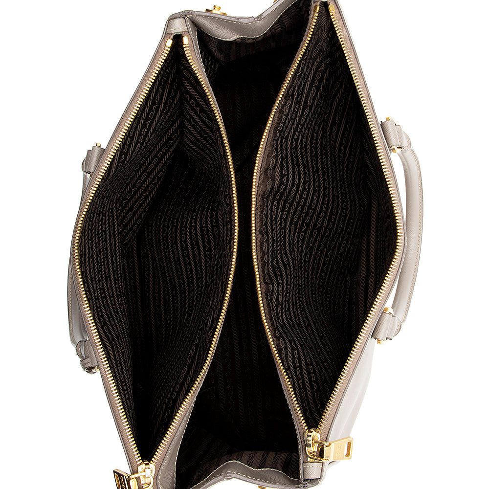 Prada Saffiano Leather Lux Double-Zip Medium Tote (SHF-12527)