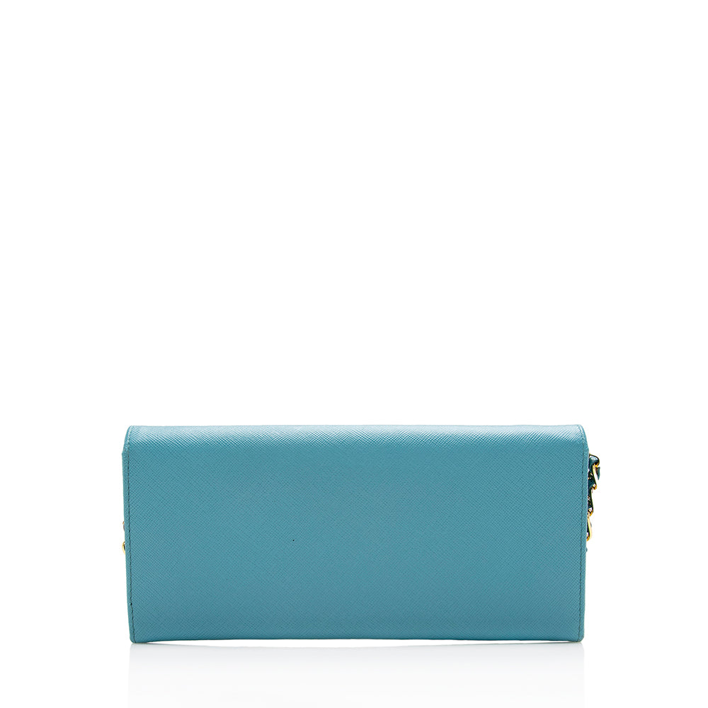 Prada Saffiano Leather Metal Oro Chain Wallet (SHF-15988)