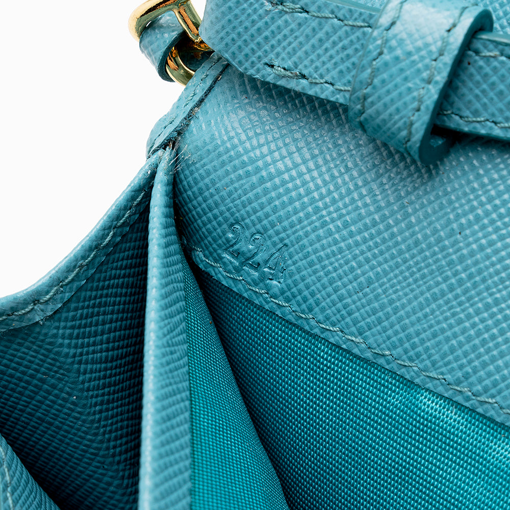 Prada Saffiano Leather Metal Oro Chain Wallet (SHF-15988)