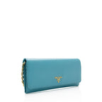 Prada Saffiano Leather Metal Oro Chain Wallet (SHF-15988)