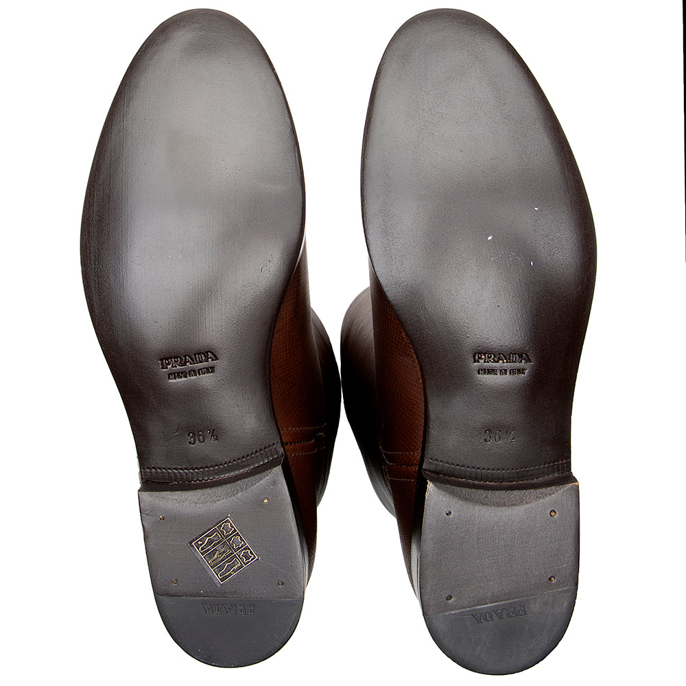 Prada Saffiano Leather Riding Boots - Size 6.5 / 36.5 (SHF-17297)