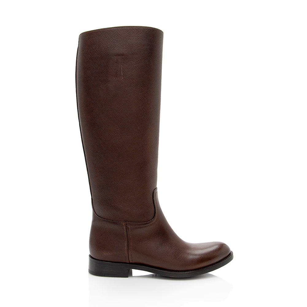 Prada Saffiano Leather Riding Boots - Size 6.5 / 36.5 (SHF-17297)