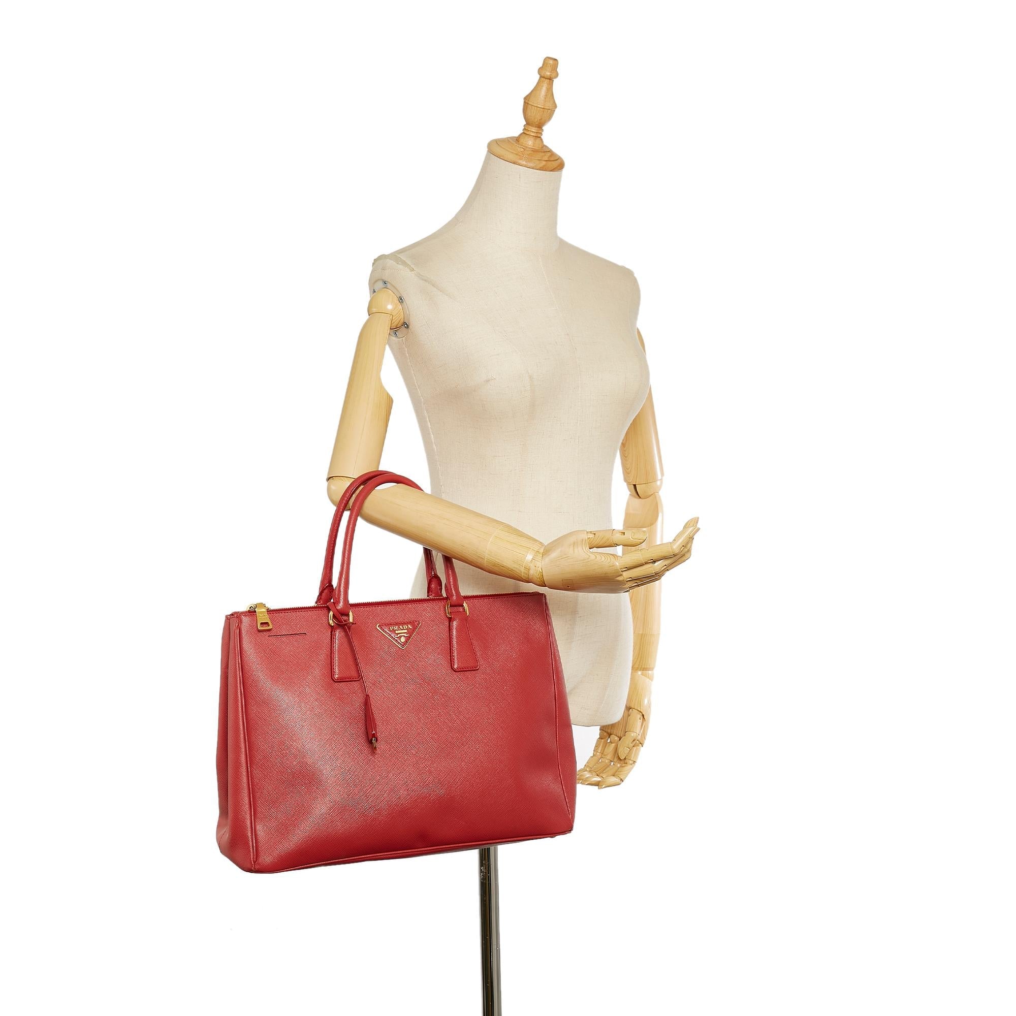 Prada Saffiano Lux Double Zip Galleria Handbag (SHG-25410)