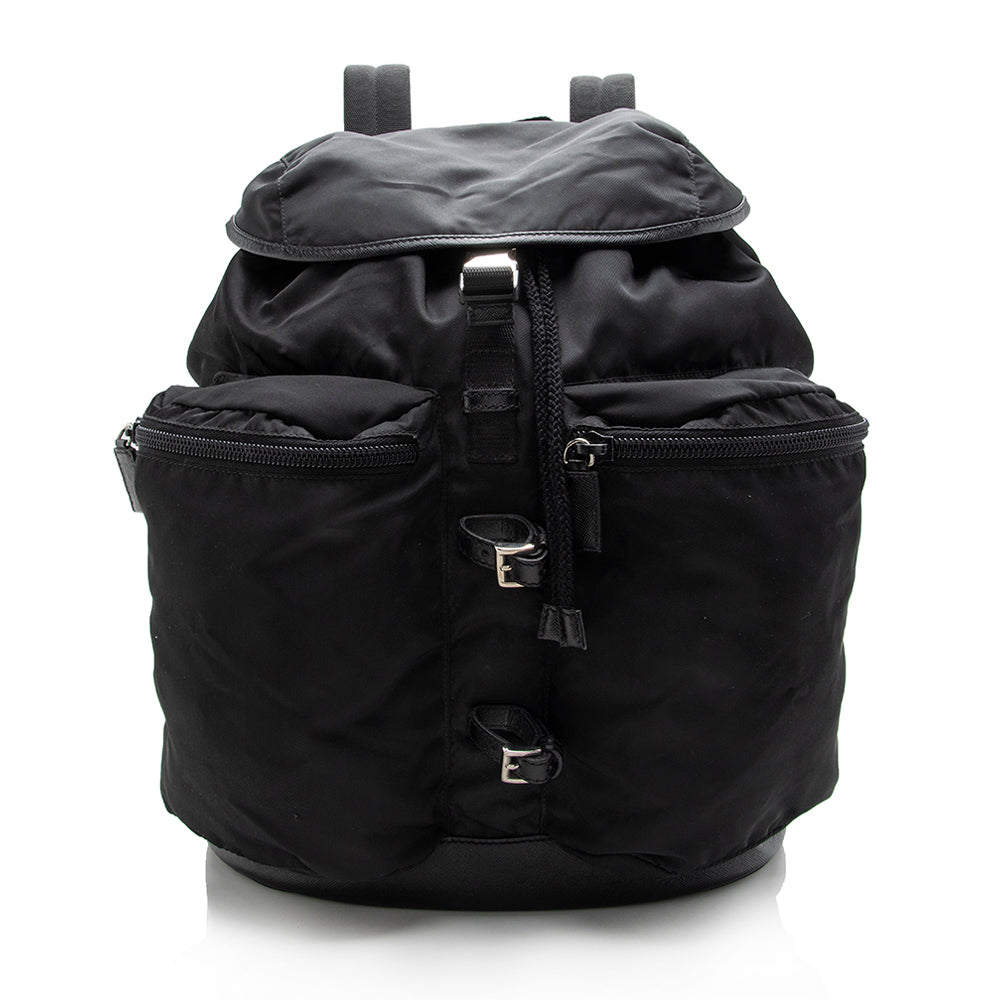 Prada Tessuto Double Pocket Drawstring Backpack (SHF-17072)