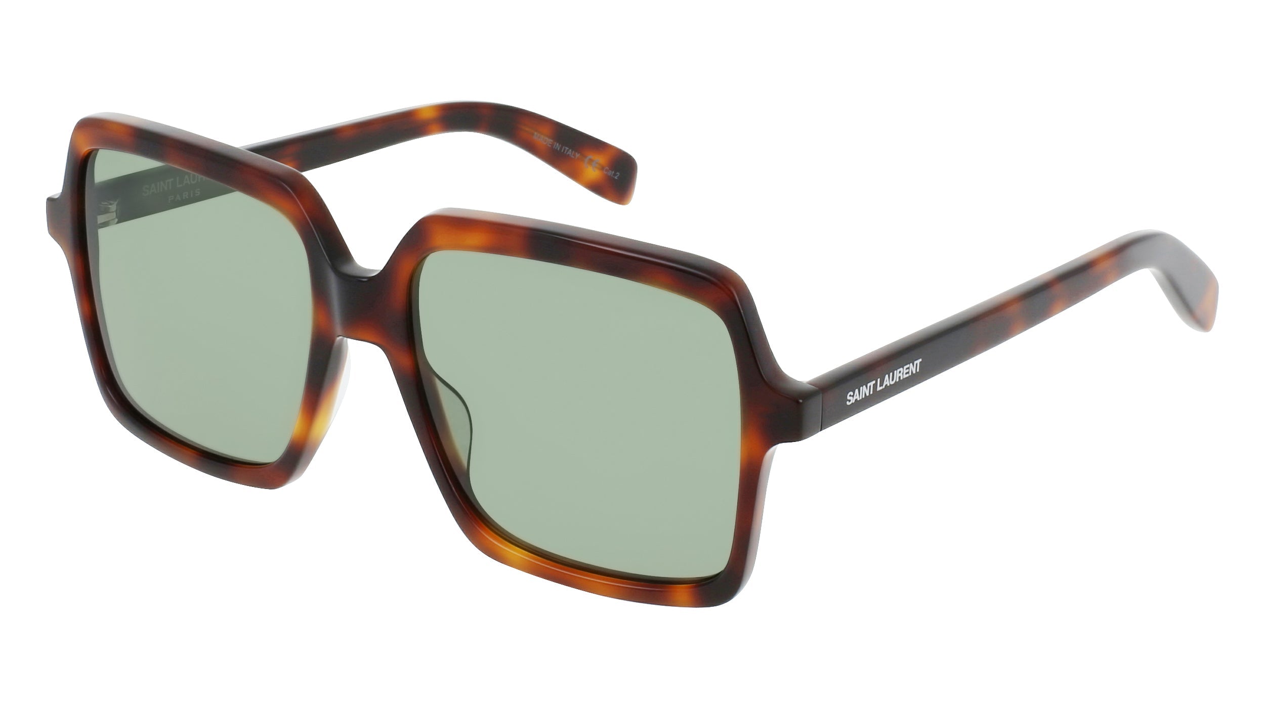 Saint Laurent Womens Square/Rectangle Havana Green Fashion Designer Eyewear