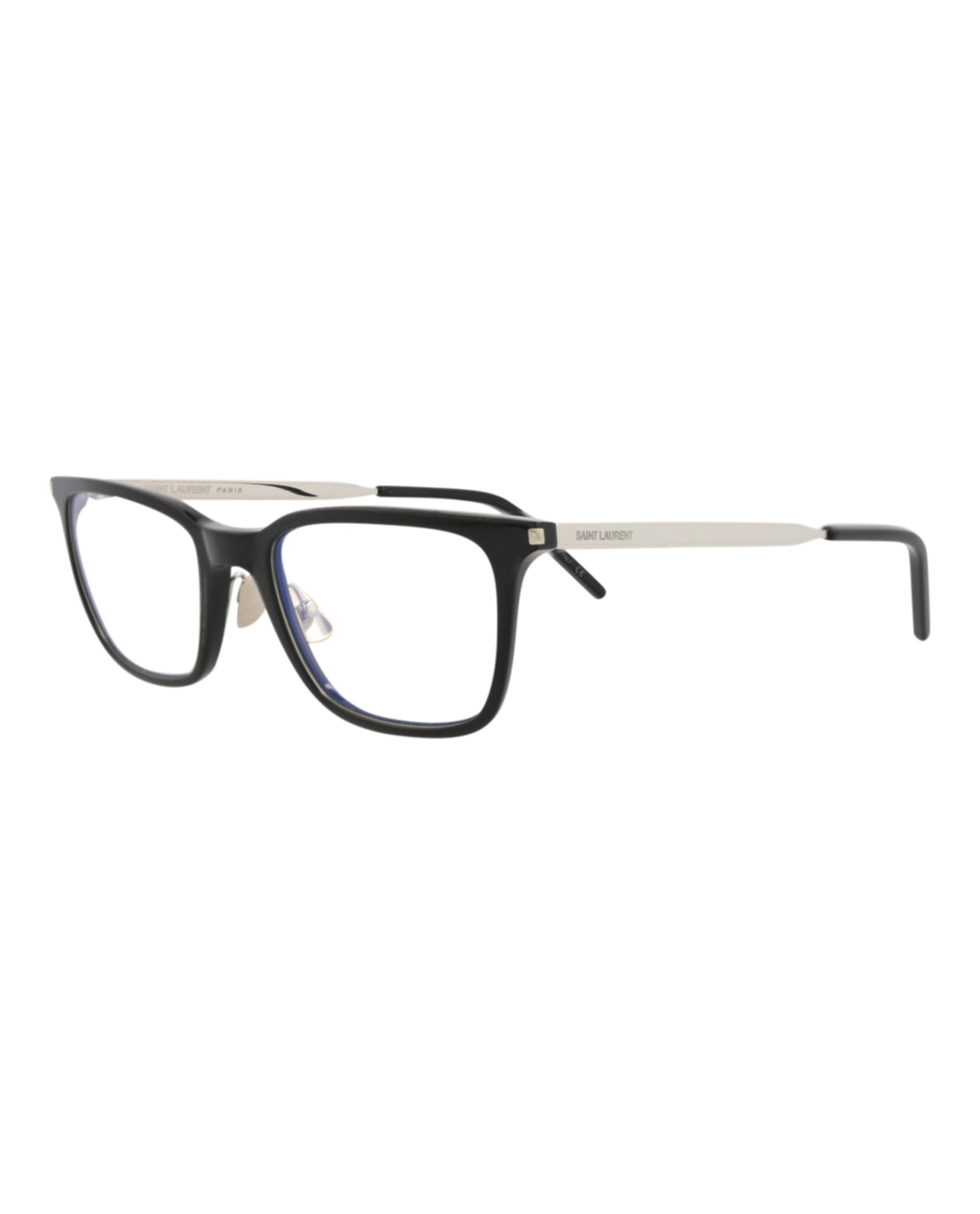 Saint Laurent Mens Square/Rectangle Black Silver Transparent Fashion Designer Eyewear