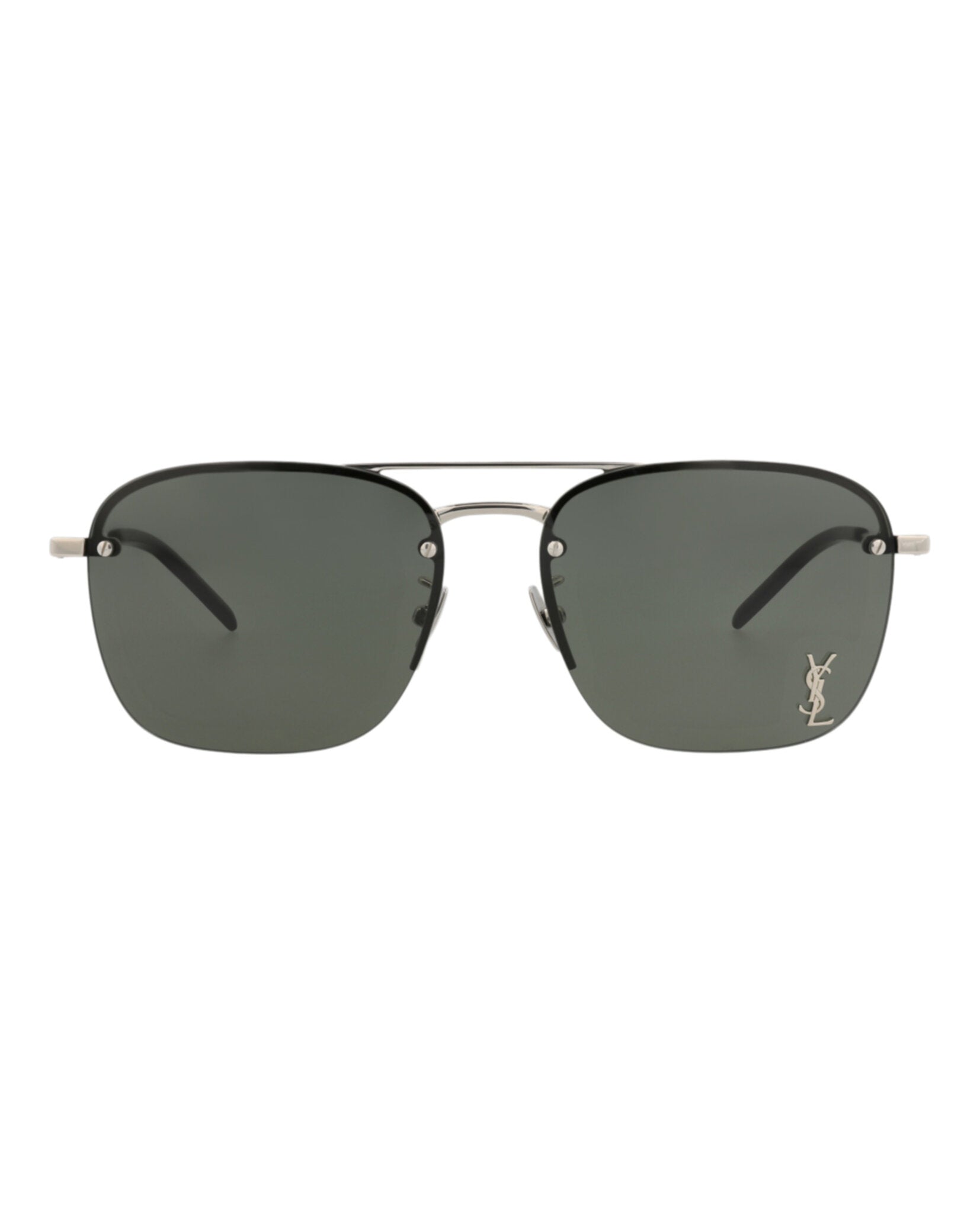 Saint Laurent Womens Aviator Silver Silver Grey Fashion Designer Eyewear