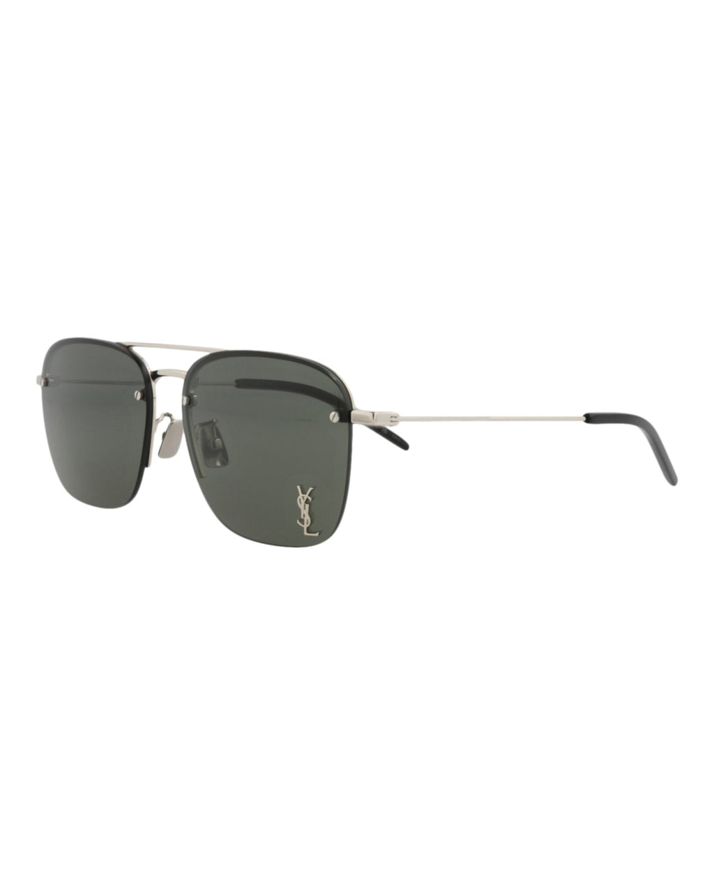 Saint Laurent Womens Aviator Silver Silver Grey Fashion Designer Eyewear