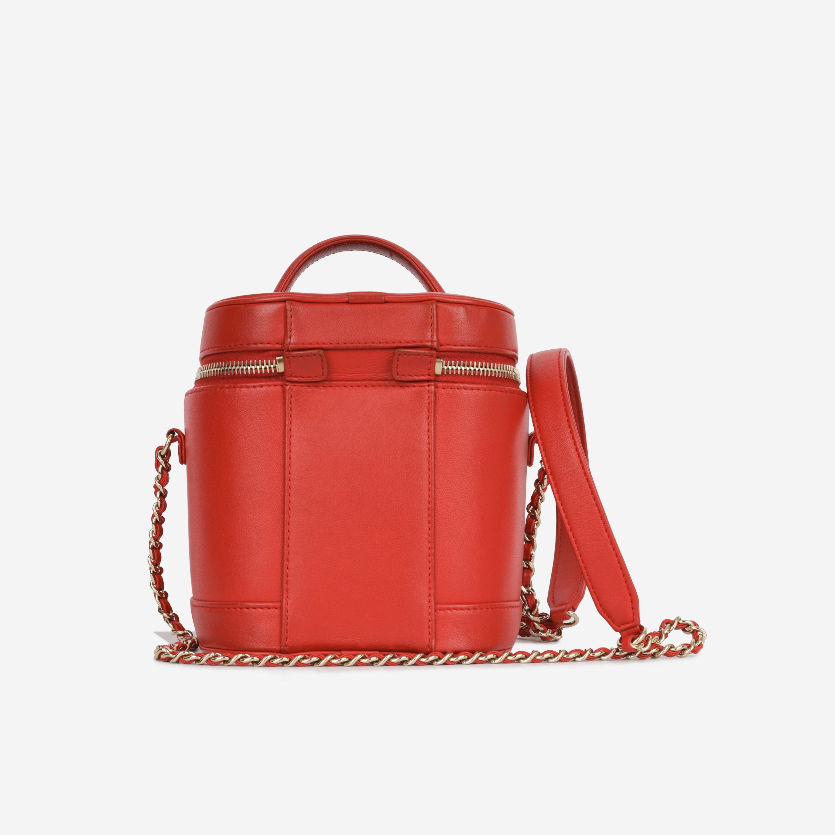 Chanel CC Timeless Vanity Case - Red Lambskin | Champagne Gold