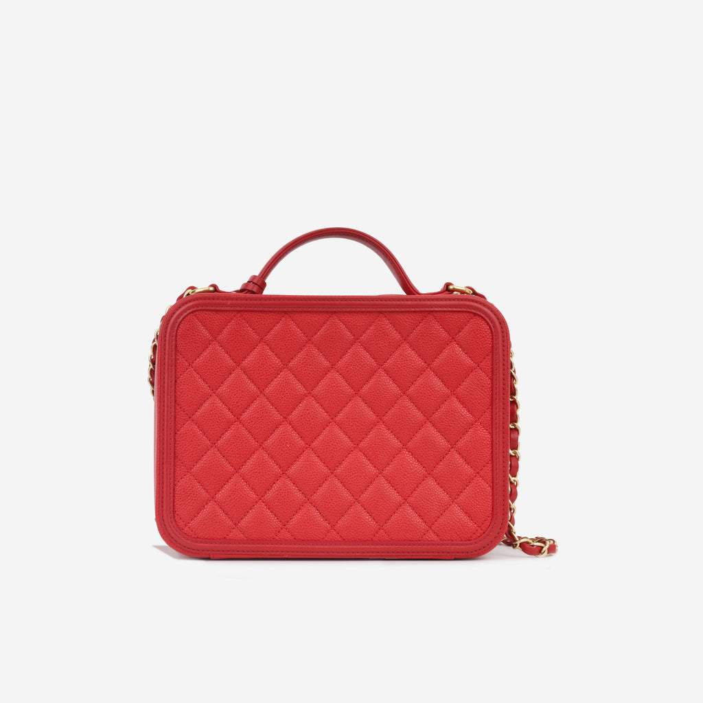 Chanel Large CC Filigree Vanity Case - Red Caviar | Gold Hardware