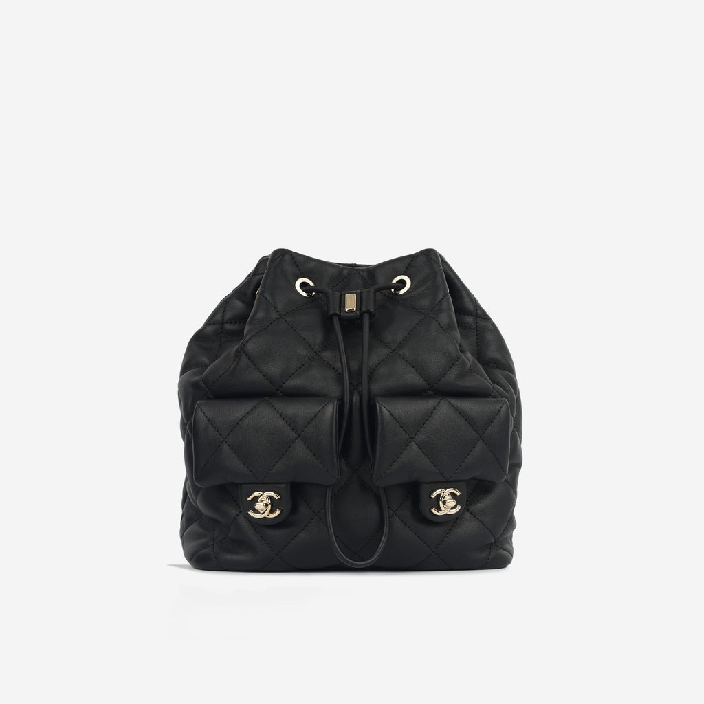 Chanel Small Duma Bucket Backpack - Black Lambskin | Champagne Gold Hardware