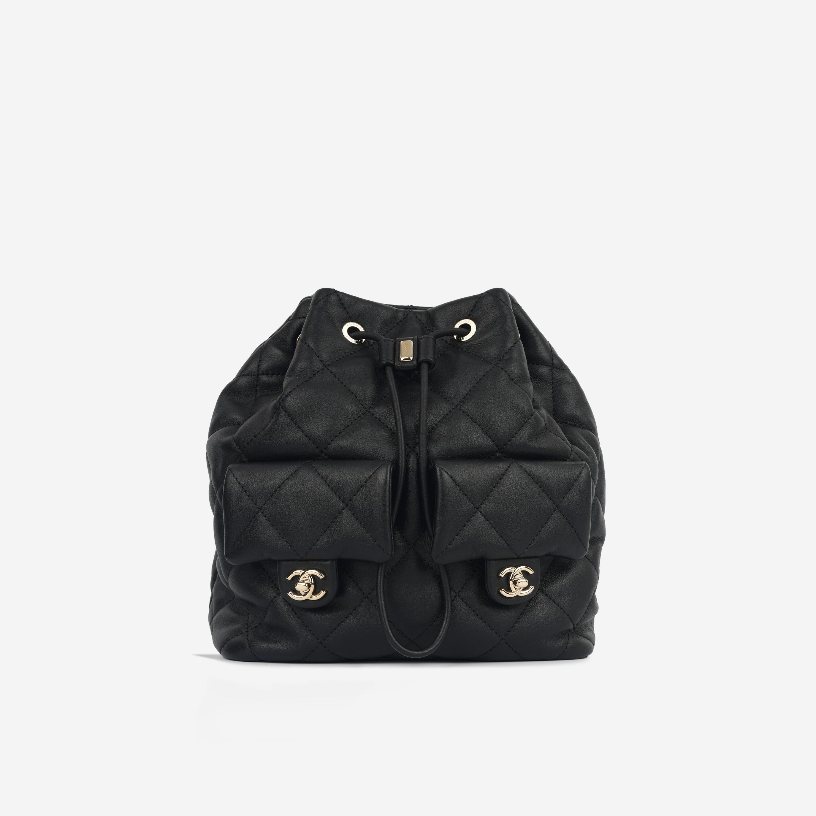 Chanel Small Duma Bucket Backpack - Black Lambskin | Champagne Gold Hardware