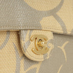 Chanel Vintage Mini Square - Beige Camellia Raffia | Antique Gold Hardware