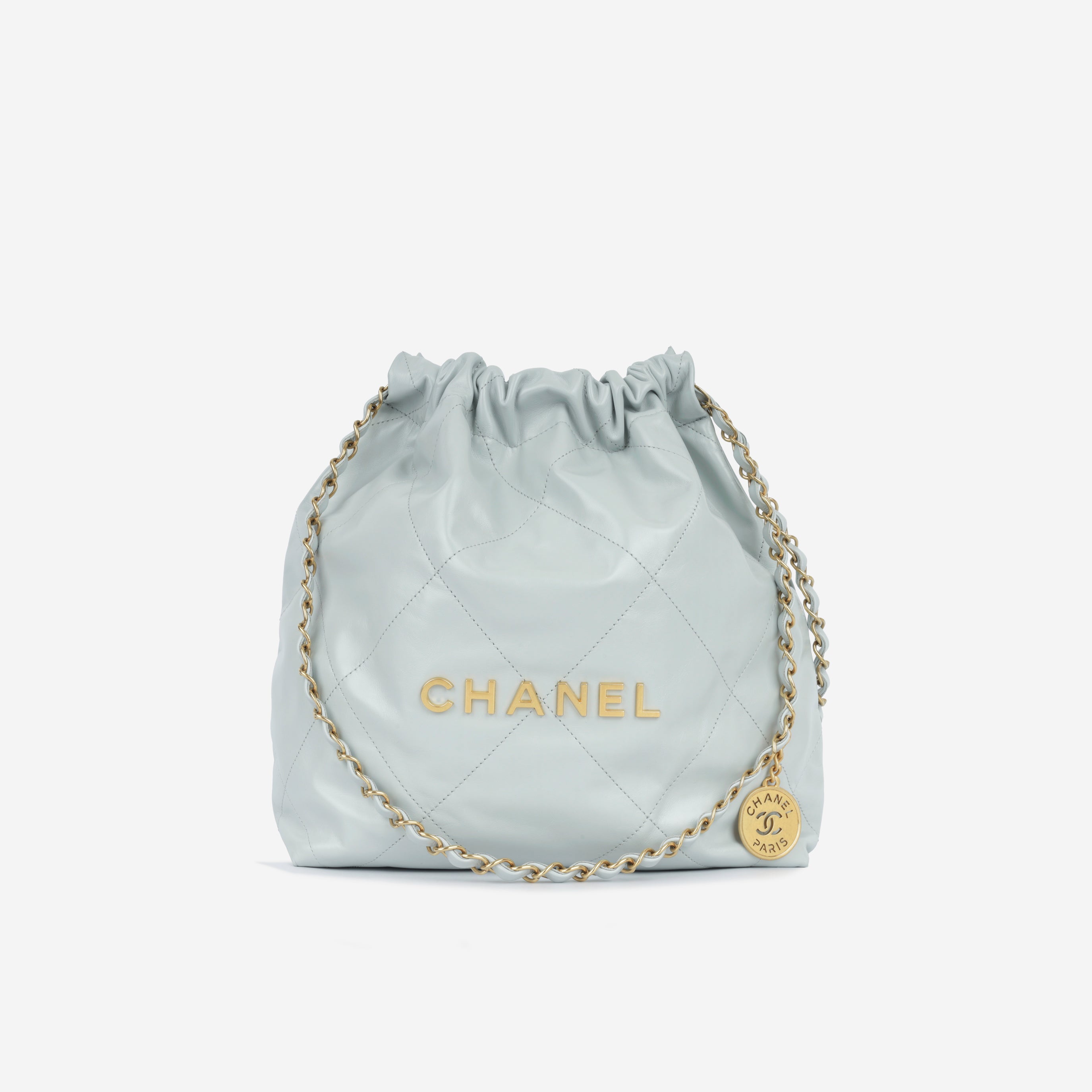 Chanel Small 22 Tote - Light Blue Calfskin | Gold Hardware