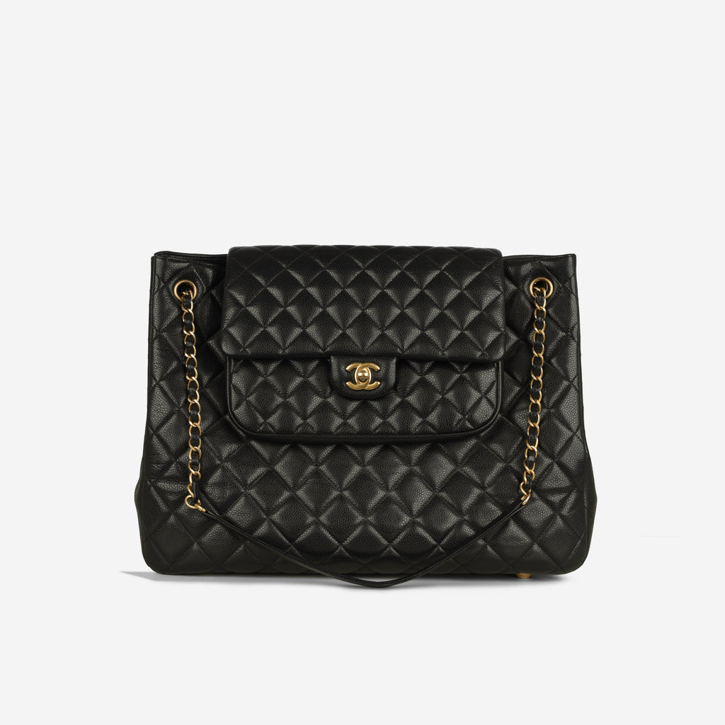 Chanel Classic Flap Shopping Tote - Black Caviar | Antique Gold Hardware