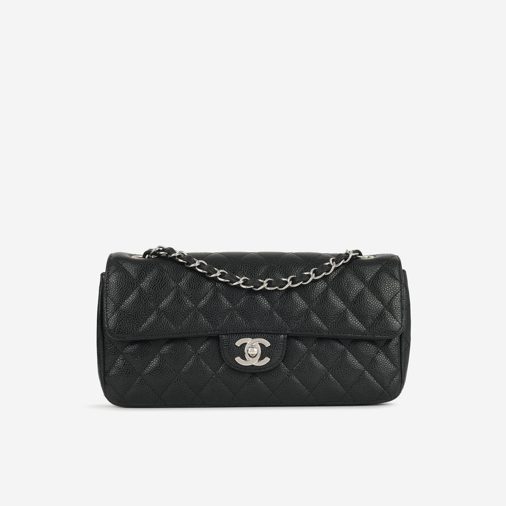 Chanel East West Flap Bag - Black Caviar | Silver Hardware