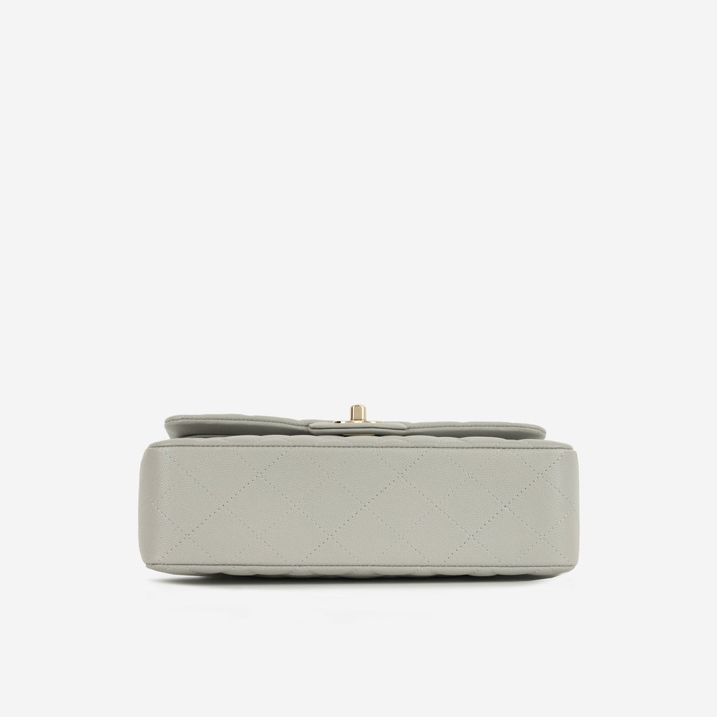 Chanel Small Double Classic Flap - Grey Caviar | Champagne Gold Hardware