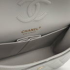 Chanel Small Double Classic Flap - Grey Caviar | Champagne Gold Hardware