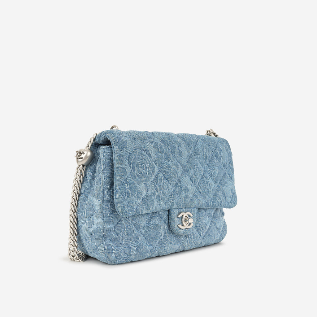 Chanel Mediun Denim Quilted Camellia Flap