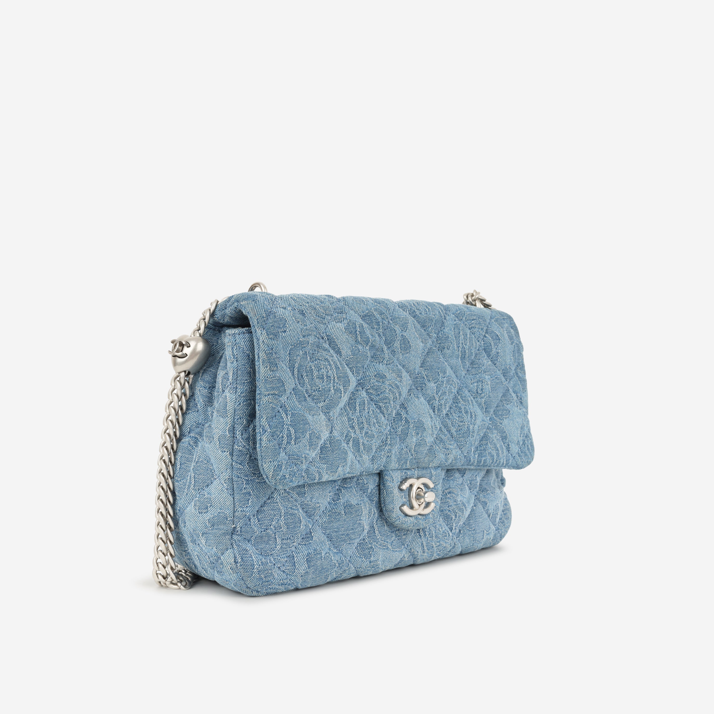 Chanel Mediun Denim Quilted Camellia Flap