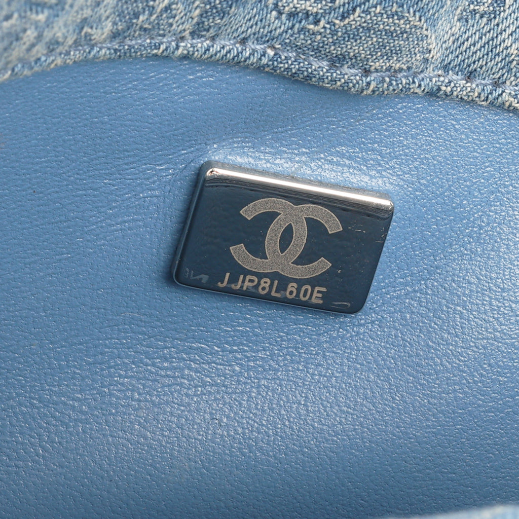 Chanel Mediun Denim Quilted Camellia Flap