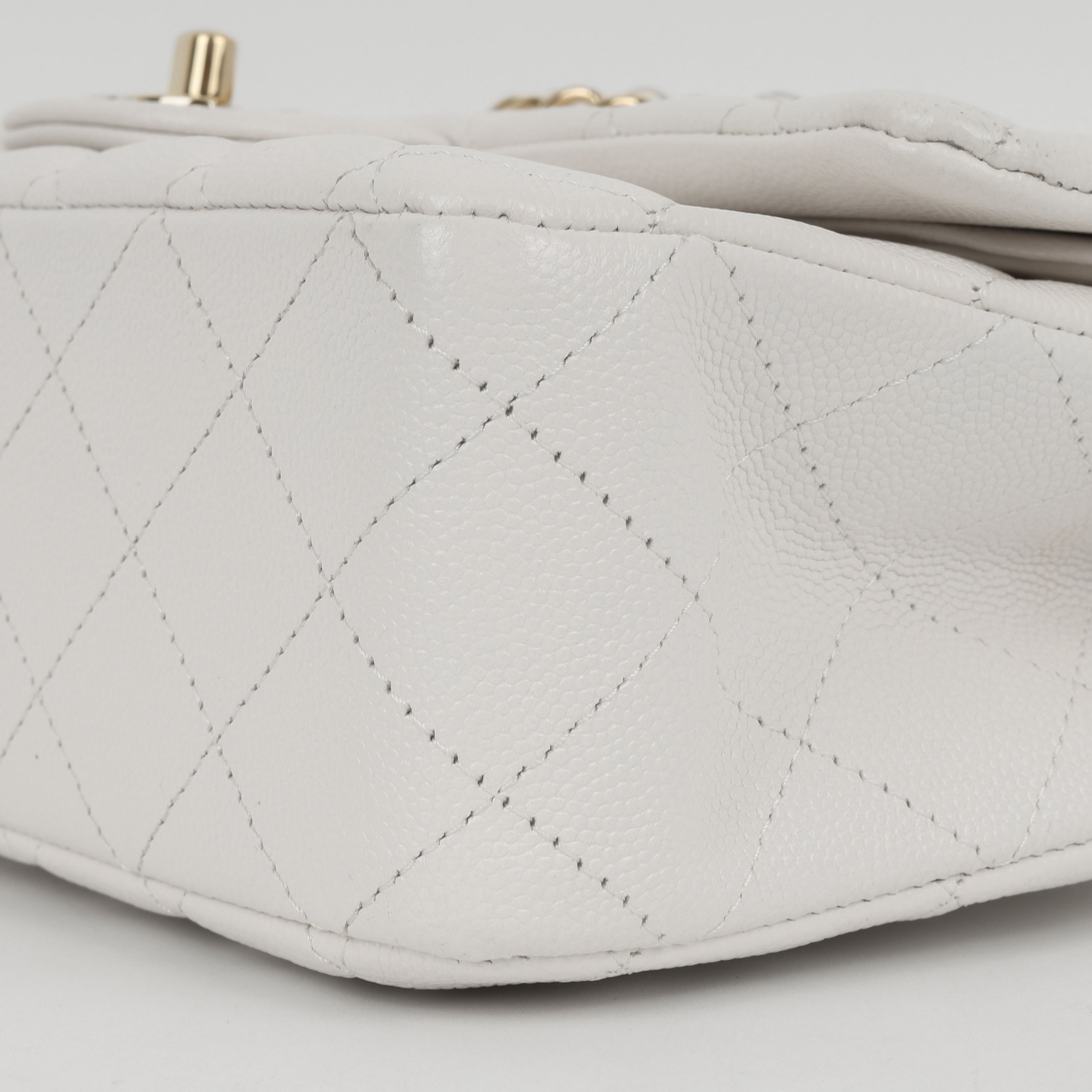 Chanel Medium Classic Flap - White Caviar | Champagne gold hardware