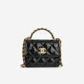 Chanel Micro Top Handle Clutch On Chain - Black Patent Calfskin | Gold Hardware