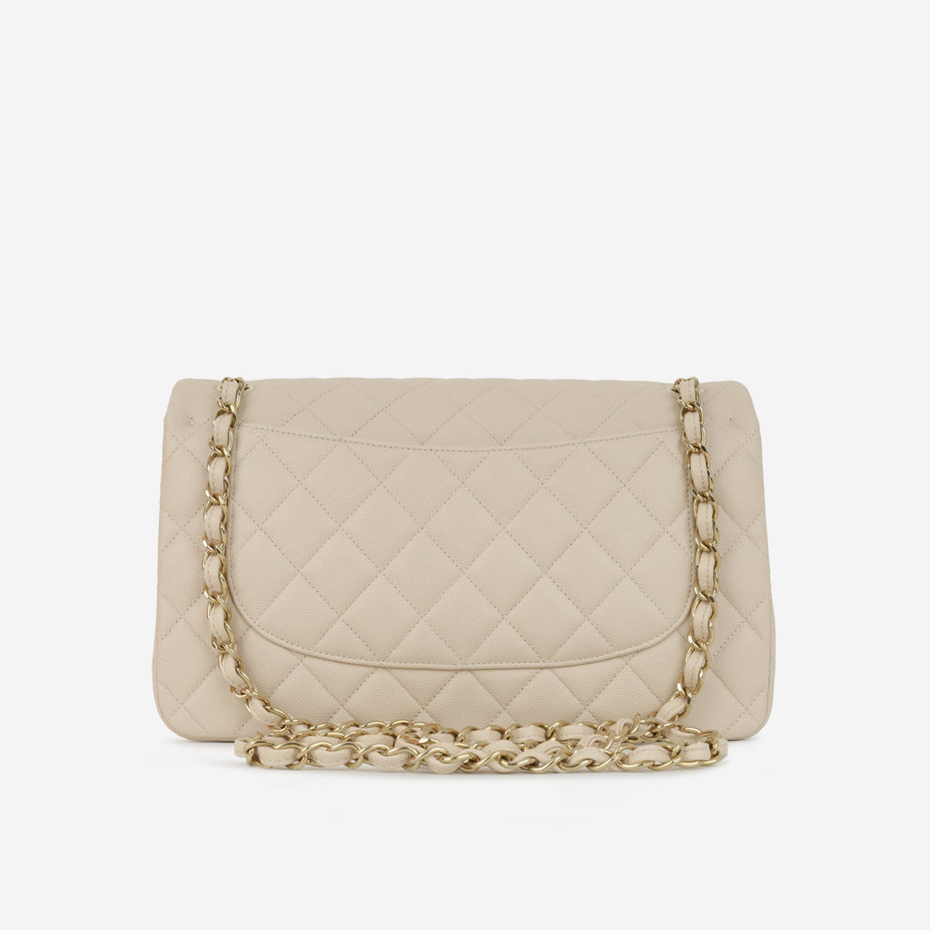 Chanel Classic Jumbo Double Flap - Ecru Caviar | Champagne Gold Hardware