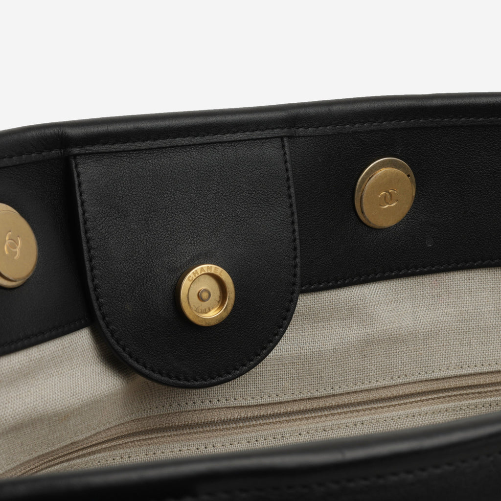 Chanel Large Deauville - Black Lambskin with Multicolor Logo | Antique Gold Hardware