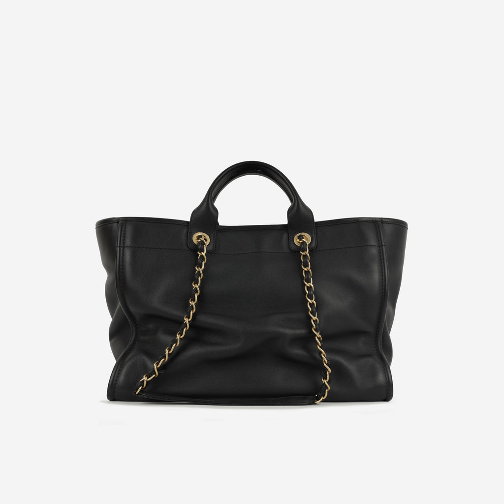 Chanel Large Deauville - Black Lambskin with Multicolor Logo | Antique Gold Hardware