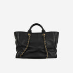 Chanel Large Deauville - Black Lambskin with Multicolor Logo | Antique Gold Hardware