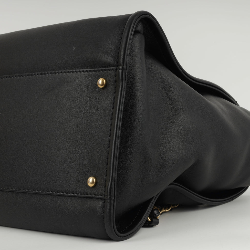 Chanel Large Deauville - Black Lambskin with Multicolor Logo | Antique Gold Hardware