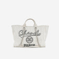 Chanel Large Deauville - White Canvas / Black Stripes | Silver Hardware