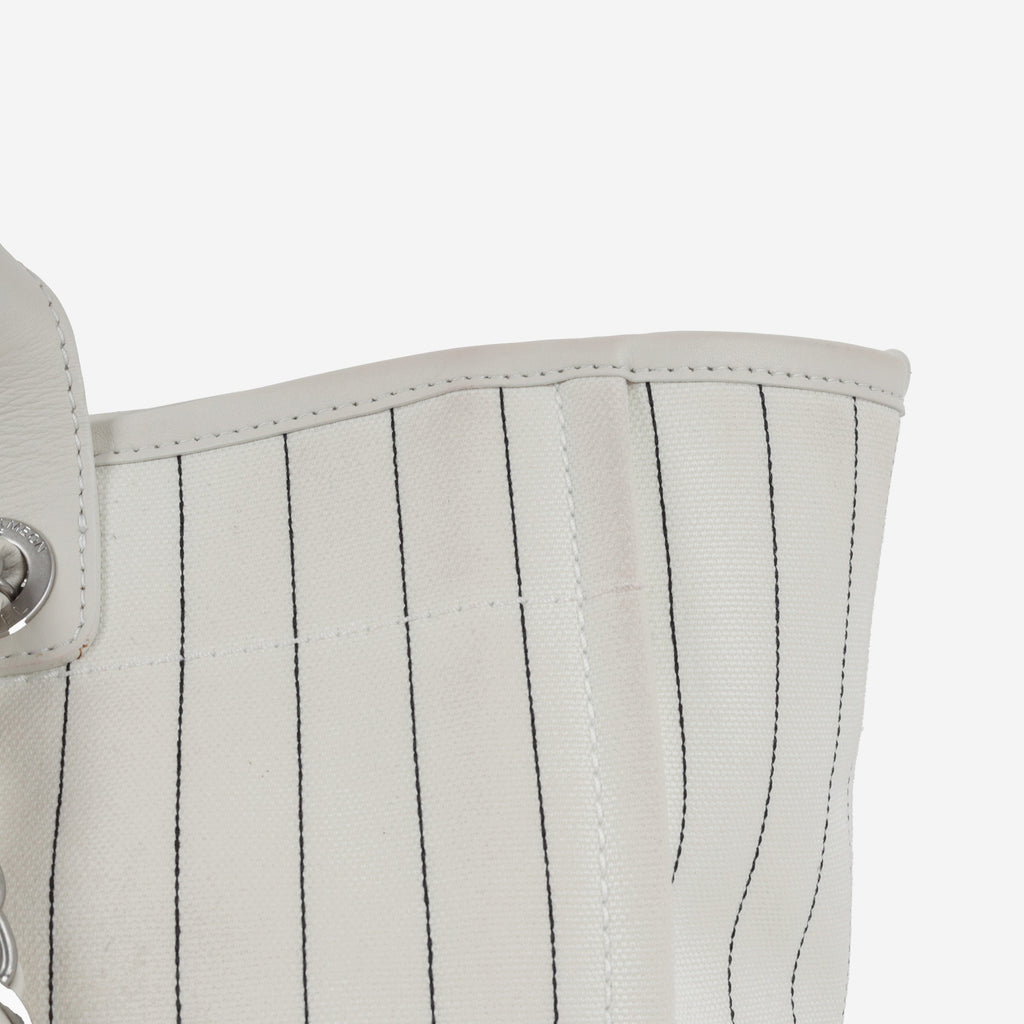 Chanel Large Deauville - White Canvas / Black Stripes | Silver Hardware