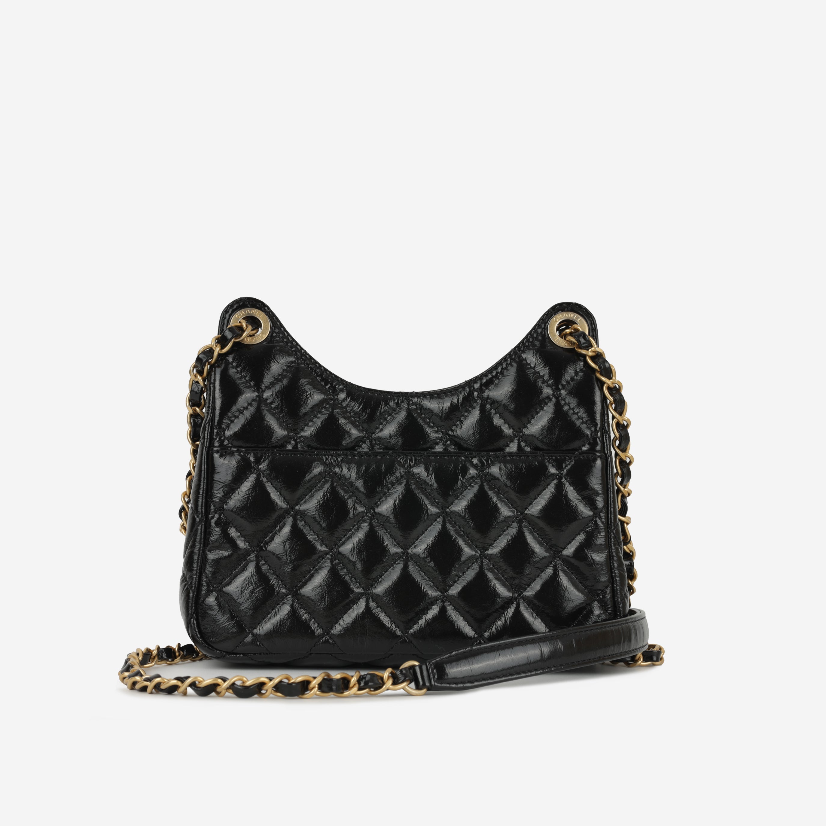 Chanel Small Hobo Bag - Black Shiny Crumpled Calfskin | Gold Hardware