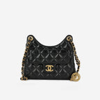 Chanel Small Hobo Bag - Black Shiny Crumpled Calfskin | Gold Hardware