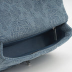Chanel Square Camellia Heart Crush - Blue Embroidered Denim | Silver Hardware