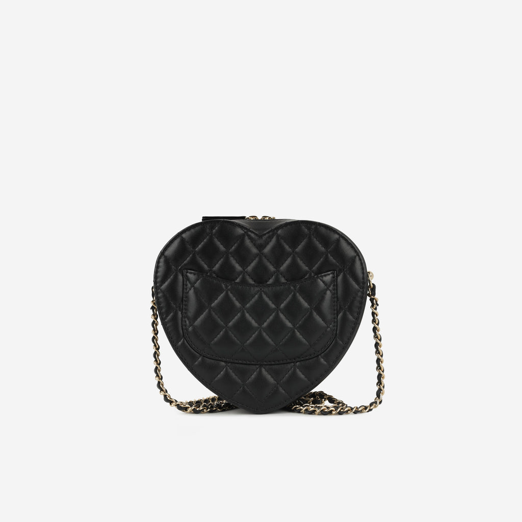 Chanel Large Heart Bag - Black Lambskin | Champane gold hardware